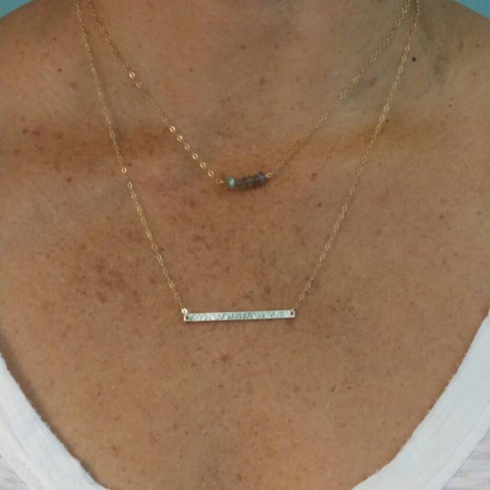 Medium hammered bar 14k bar necklace